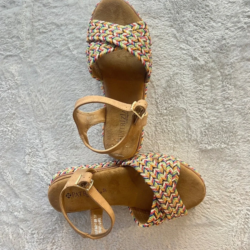 Patrizia by Spring Step Colorful Woven Ankle‎ Strap Wedge Sandals Size 37
